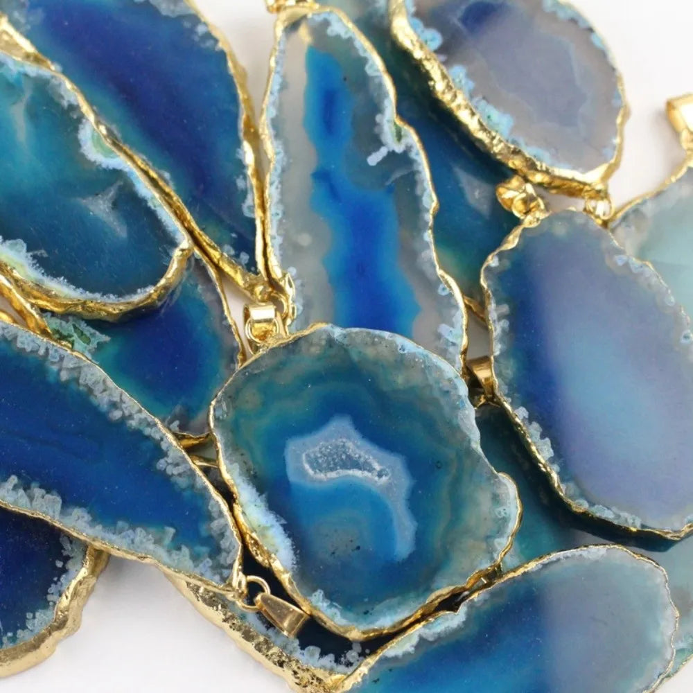 60*40mm Irregular Agate Geode Plated Gold Edged Polished Crystal Slice Handmade DIY Jewelry Making Agate Wind Chime Meditation