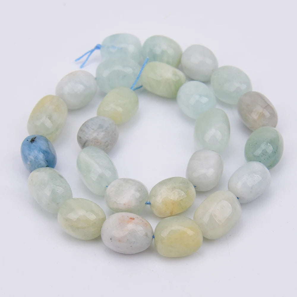 APDGG Natural Blue Aquamarine Gems Freefrom Egg Nugget Loose Stone Beads 16'' Strands Jewelry Making DIY