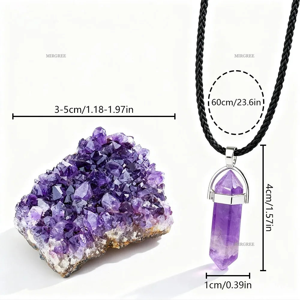 2pcs Amethyst Set: Amethyst Clusters + Necklace Exquisite Cave Clusters Suitable for Living Room/Bedroom Decoration