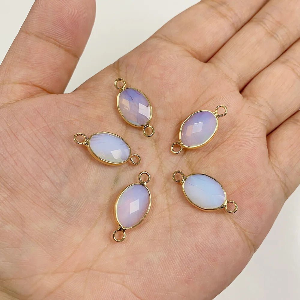 3Pcs Faceted Natural Stone Pendants Tiger Eye Crystal Double Hole Connectors Charm for Jewelry Making DIY Necklace Accessories