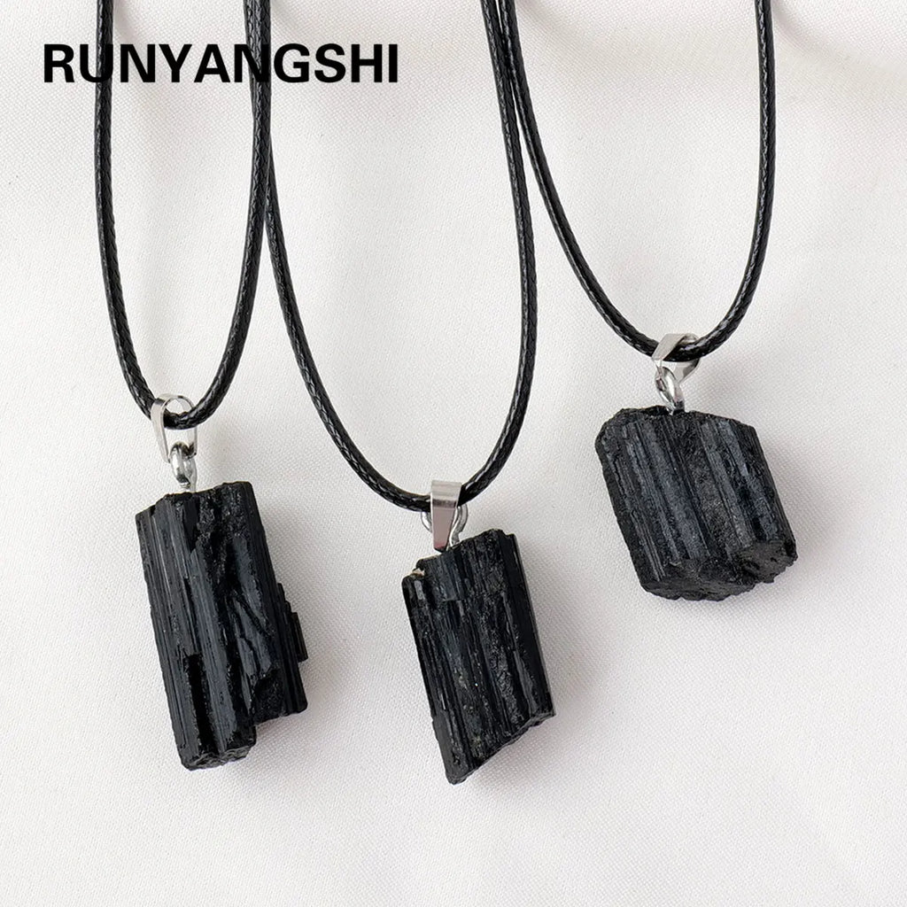 1PC Natural Crystal Black Tourmaline Raw Stone Unpolished Gem Pendant Necklace Quartz Jewelry For Man Gifts