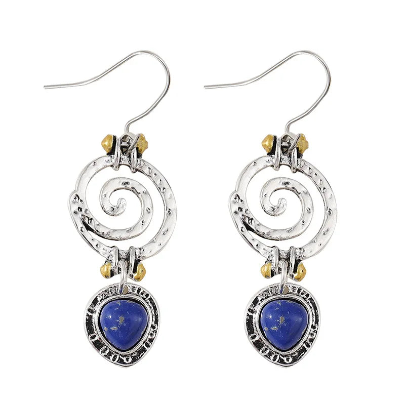DIY accessories European and American cross-border creative circle ethnic style earrings, personalized natural lapis lazuli holl