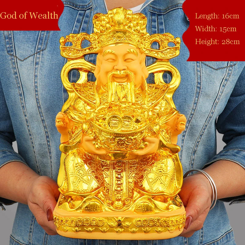 Feng Shui Gold God of Wealth Lucky Resin Statue Home Decor Entrance Living Room Crafts