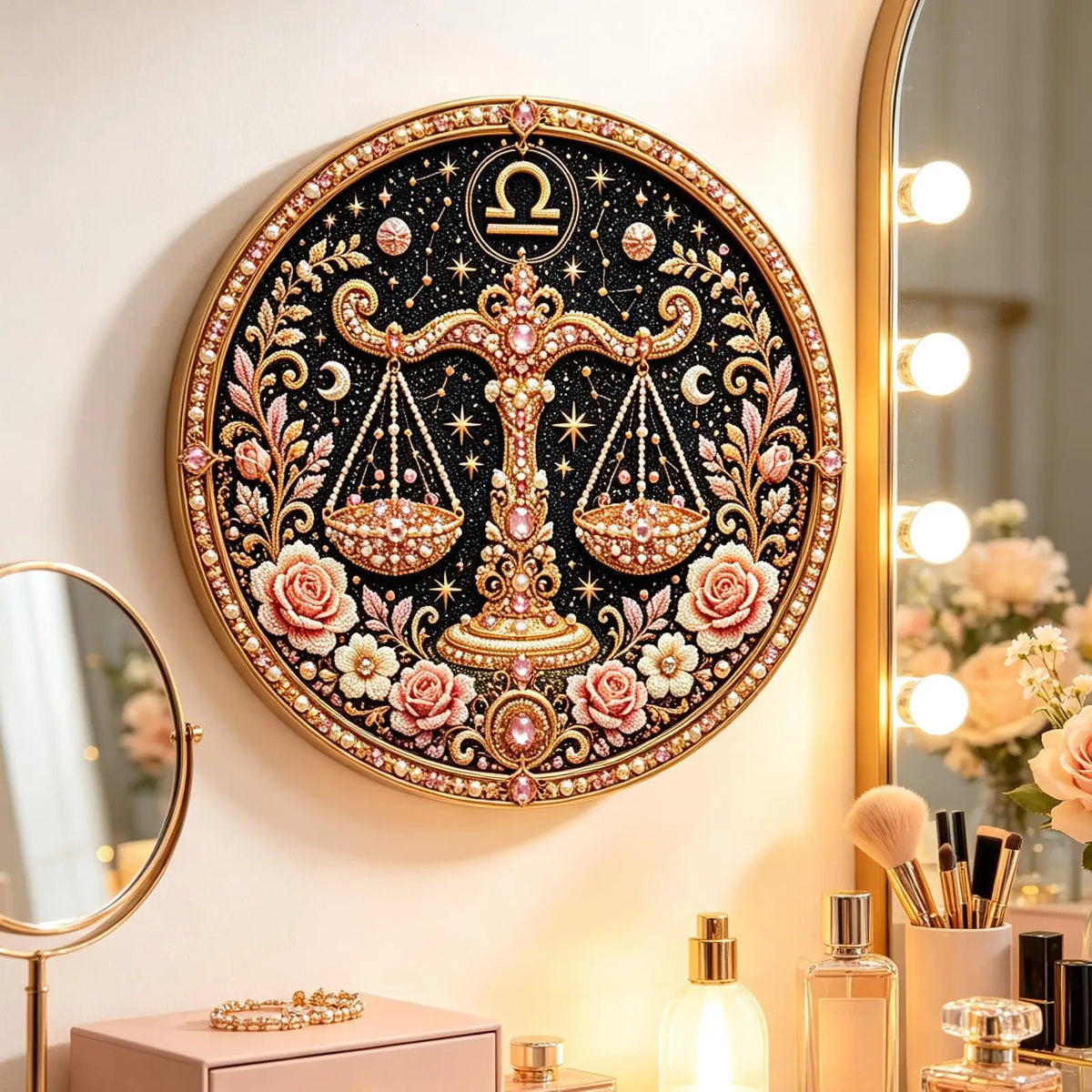12 Zodiacs Signs Pearl Art Kit Round Constellation Themed DIY Beaded Artwork Astrology Wall Decor Craft Set for Zodiacs Lovers