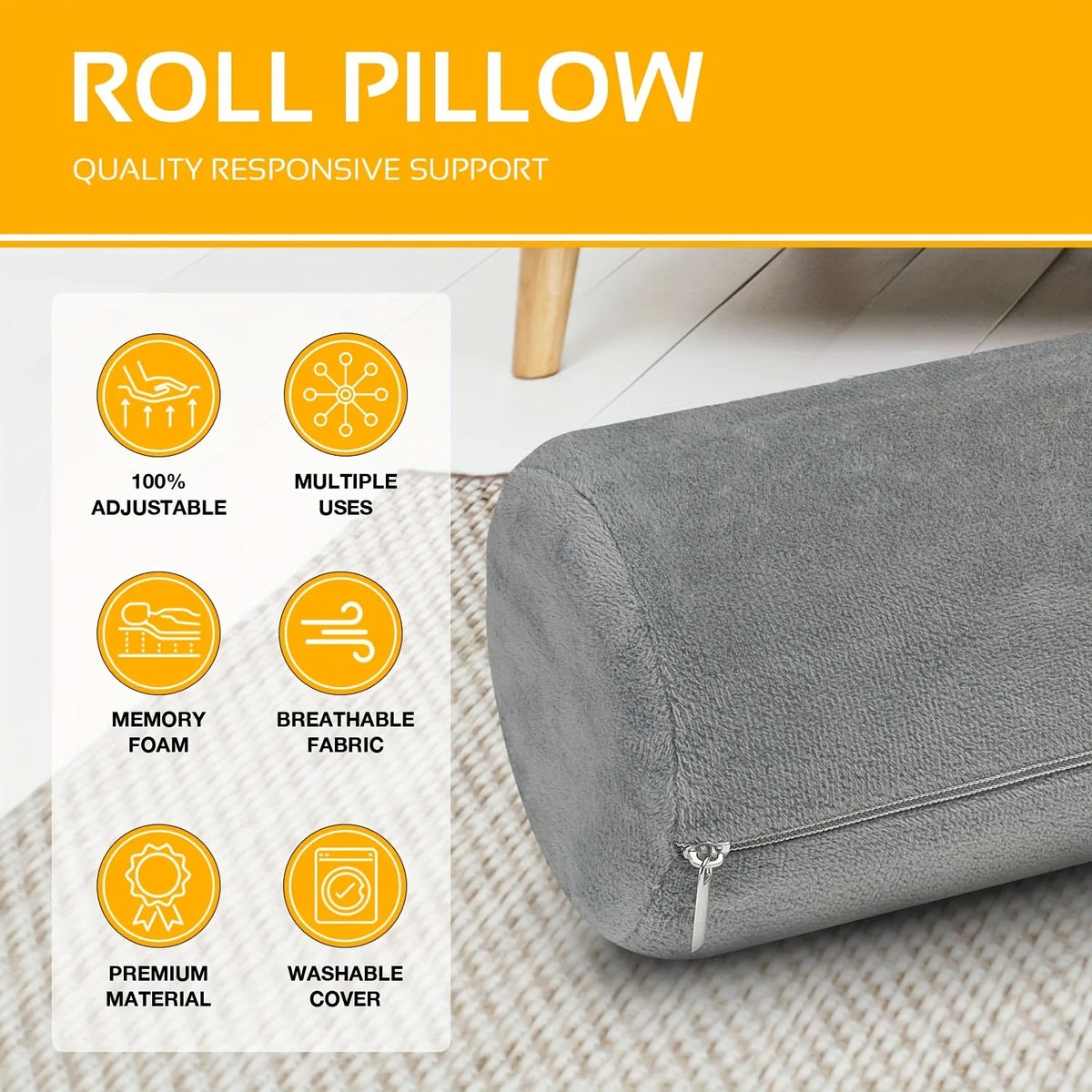 1pc Cervical Neck Roll Memory Foam Pillow, Bolster Pillow For Sleeping Bolster Pillow For Bed, Legs, Back And Yoga