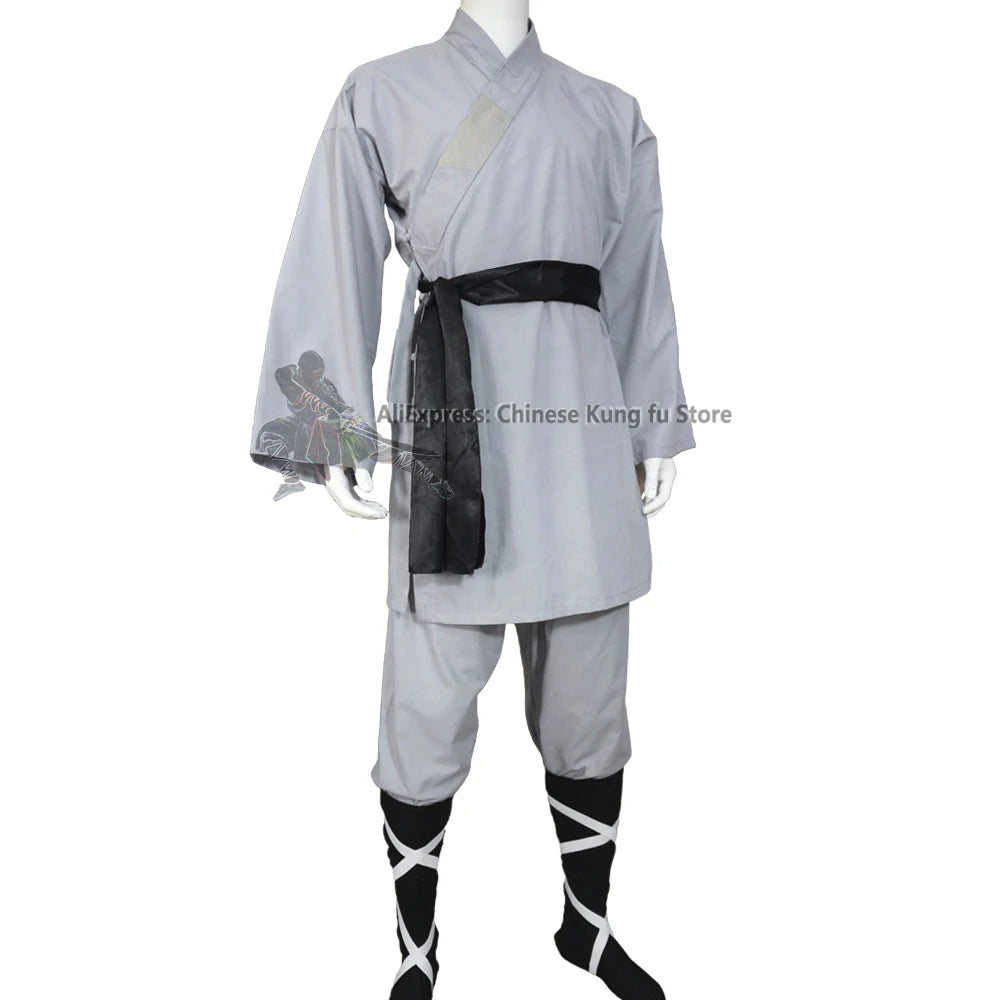 Shaolin Monk Wushu Martial Arts Suit Qigong Kung Fu Uniform Gray Cotton Meditation Clothing