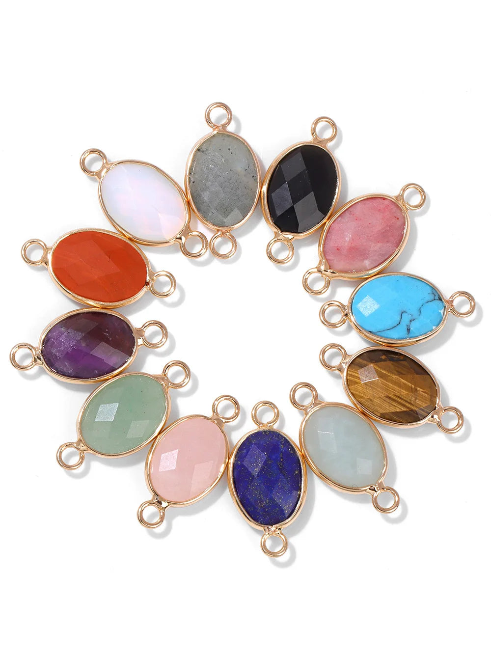 3Pcs Faceted Natural Stone Pendants Tiger Eye Crystal Double Hole Connectors Charm for Jewelry Making DIY Necklace Accessories