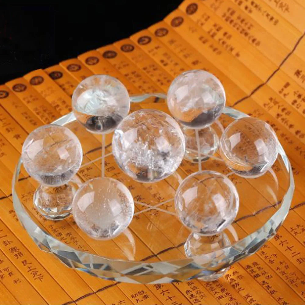 Natural Clear Quartz Crystal Ball Seven Star Array Reiki Healing Feng Shui Sphere Lucky Home Decor