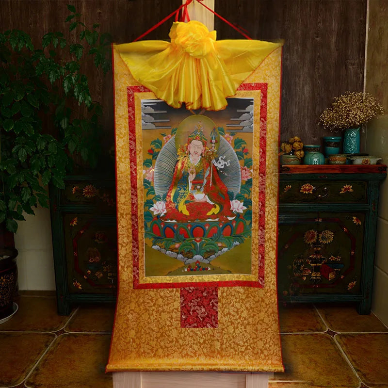 35*20cm Tibetan Thangka Wall Art Padmasambhava Green Tara Buddha Painting Hanging Decor Religious Scroll Picture Home Decoration