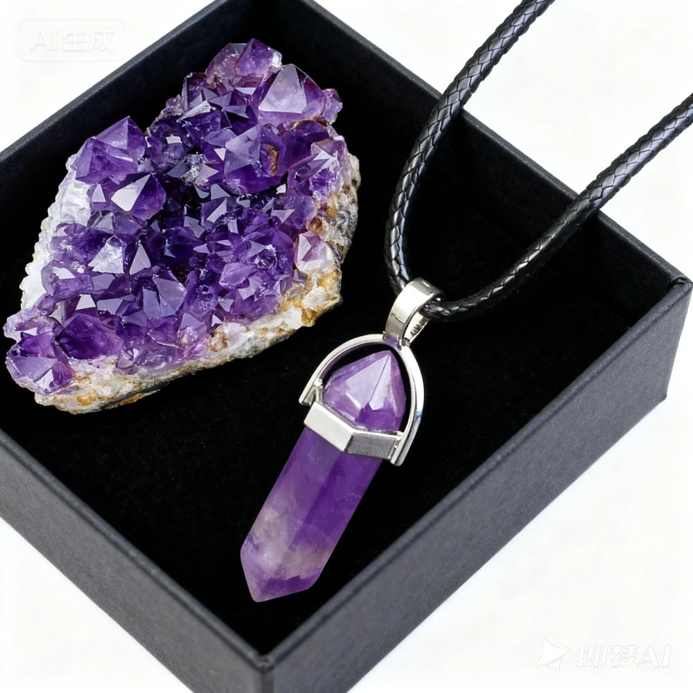 2pcs Amethyst Set: Amethyst Clusters + Necklace Exquisite Cave Clusters Suitable for Living Room/Bedroom Decoration