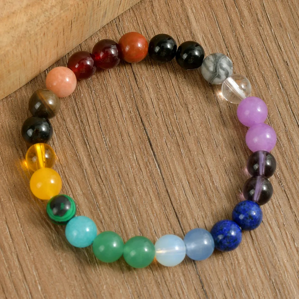 7 Chakra Bracelet For Women Men 8MM Natural Stone Crystal Beads Elastic Chain Bangle Meditation Healing Reiki Jewelry Gift