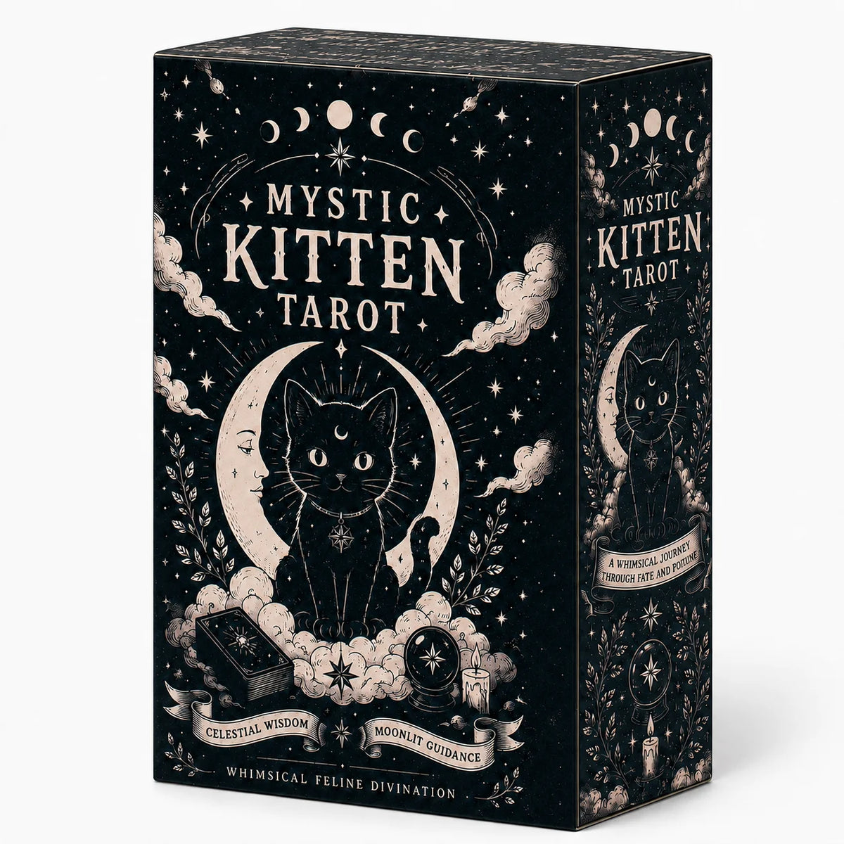 Mystic Kitten Tarot Deck 78 Cards Cat Themed Tarot Cards with Whimsical Feline Illustrations Celestial Moon and Star Design Divi