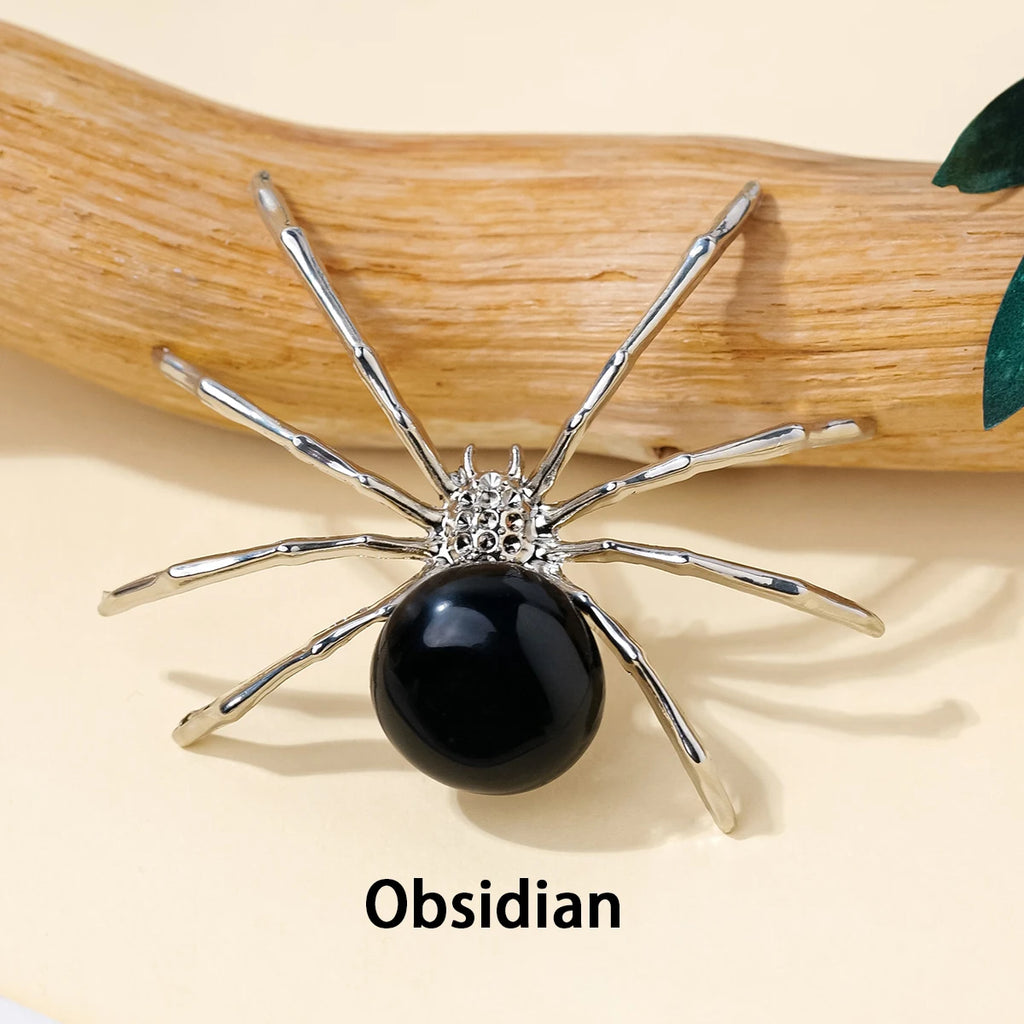 1 Pc Natural Crystal Tumbled Stone Spider Figurine – Halloween Prop, Home Desktop Decor, Handcrafted Ornament, Halloween Gift