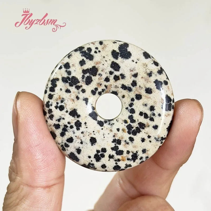 Natural Dalmatian Jasper Dount Rings Stone Beads For DIY Necklace Bracelet Pendant Jewelry Making Accessories Beads 30/40/50mm