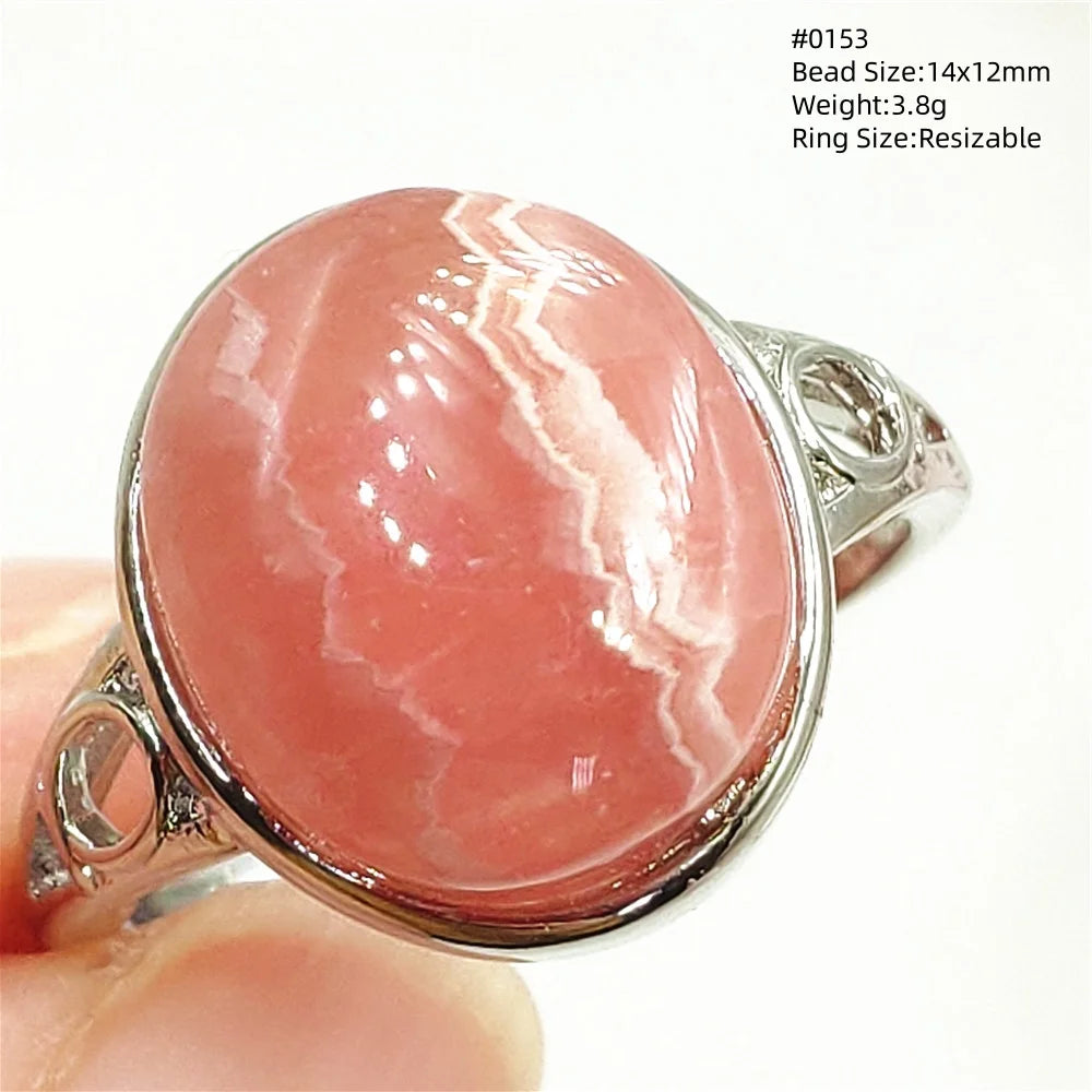 Natural Red Rhodochrosite Adjustable Ring Jewelry Rose Rhodochrosite 925 Sterling Silver Women Oval Bead AAAAA