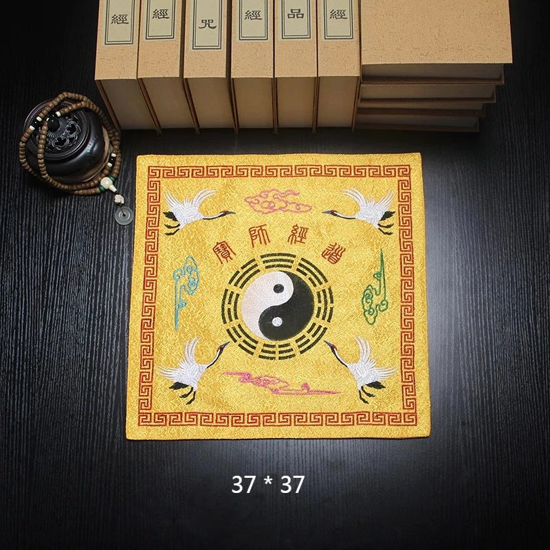 Double-layer Jacquard Silk Satin Fabric Scripture Cloth/Embroidered Eight Trigrams Cranes Four Divine Beasts Scripture Bag Cover