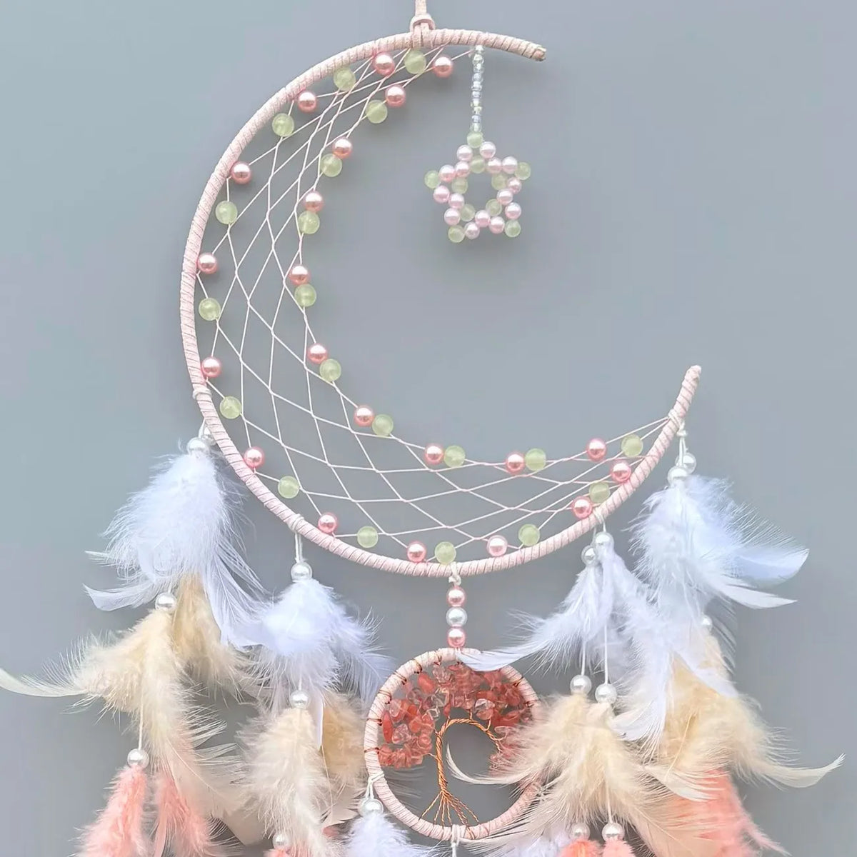 Boho Moon Dreamcatcher Feather Wall Hanging Crescent Moon Decor Handmade Dream Catcher Bedroom Decor Gift