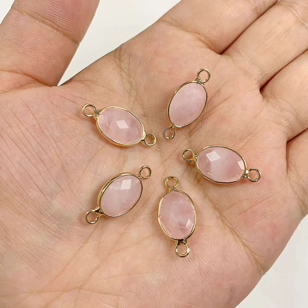 3Pcs Faceted Natural Stone Pendants Tiger Eye Crystal Double Hole Connectors Charm for Jewelry Making DIY Necklace Accessories