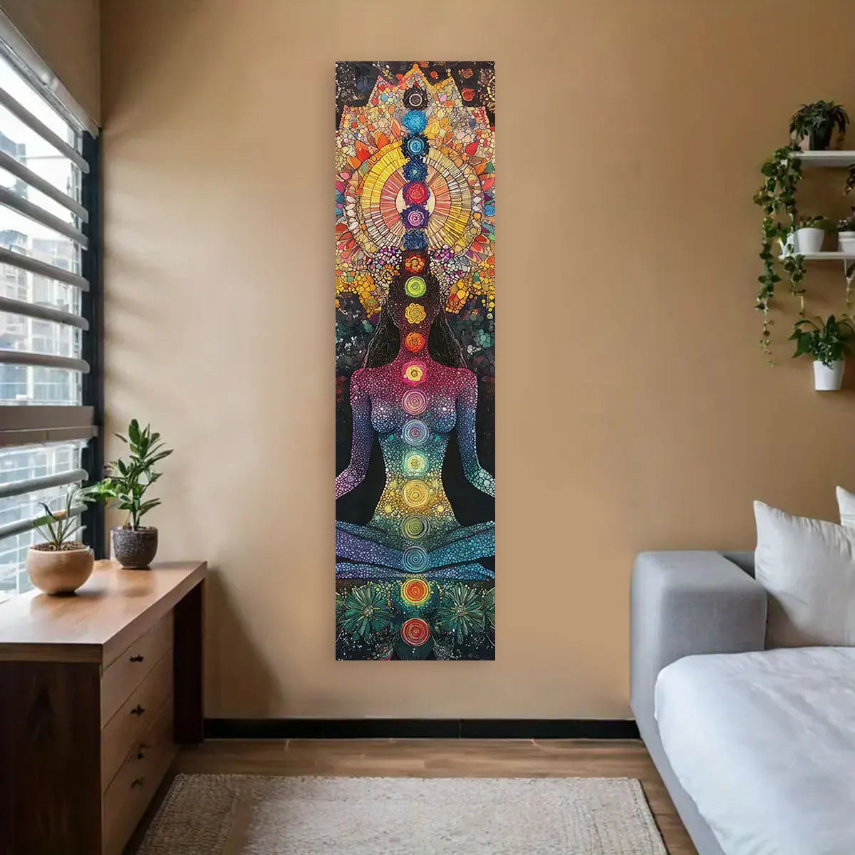 Bohemian Chakra Meditation Vertical Tapestry Colorful Mandala Rainbow Tapestry Wall Hanging For Living Room Aesthetic Tapestry