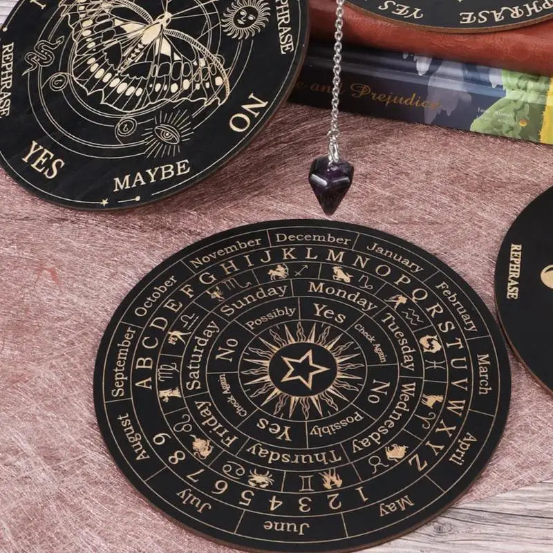 Wooden Pendulum Board Moon Star Divination Energy carven Plate Healing meditation Board Ornaments Metaphysical Altar Ouija Board