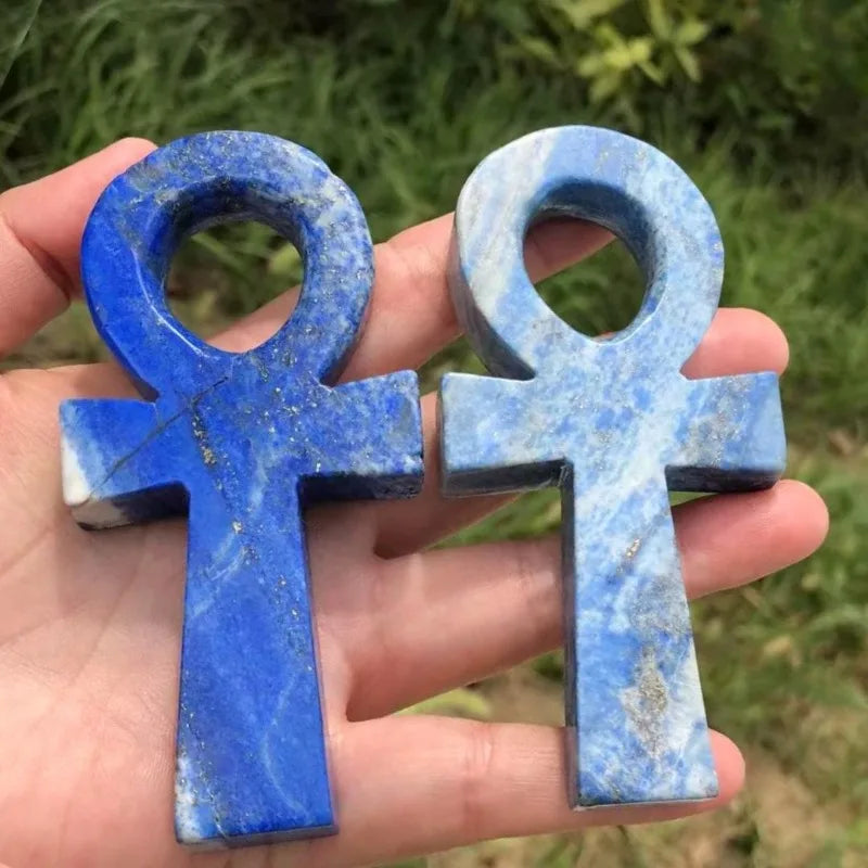 High-quality natural random lapis lazuli Anka ornament - Hand-Carved Egyptian Life Cross, Bohemian style, home decor crystal,