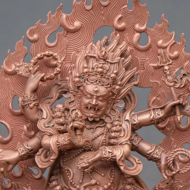 free shipping Nepal Tibet Red copper Carving Mahakala handmade buddha statue God of wealth sculpture