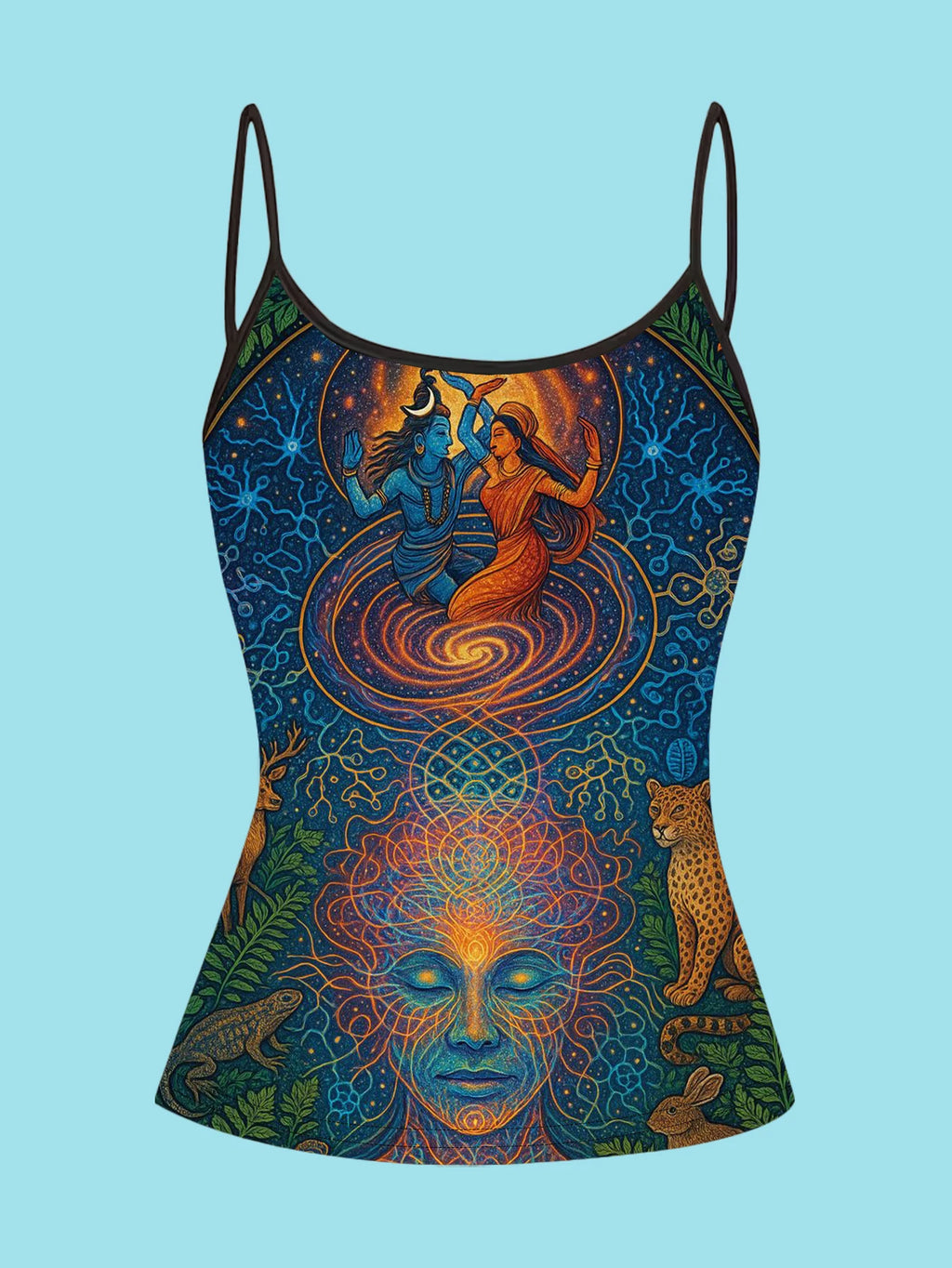 4-Pack of Women's Spiritual Art Print Camisoles with Lotus Meditation Images, Rainbow Light Path, Mythological Symbols, Slim-Fit Spaghetti Strap Inner Tops