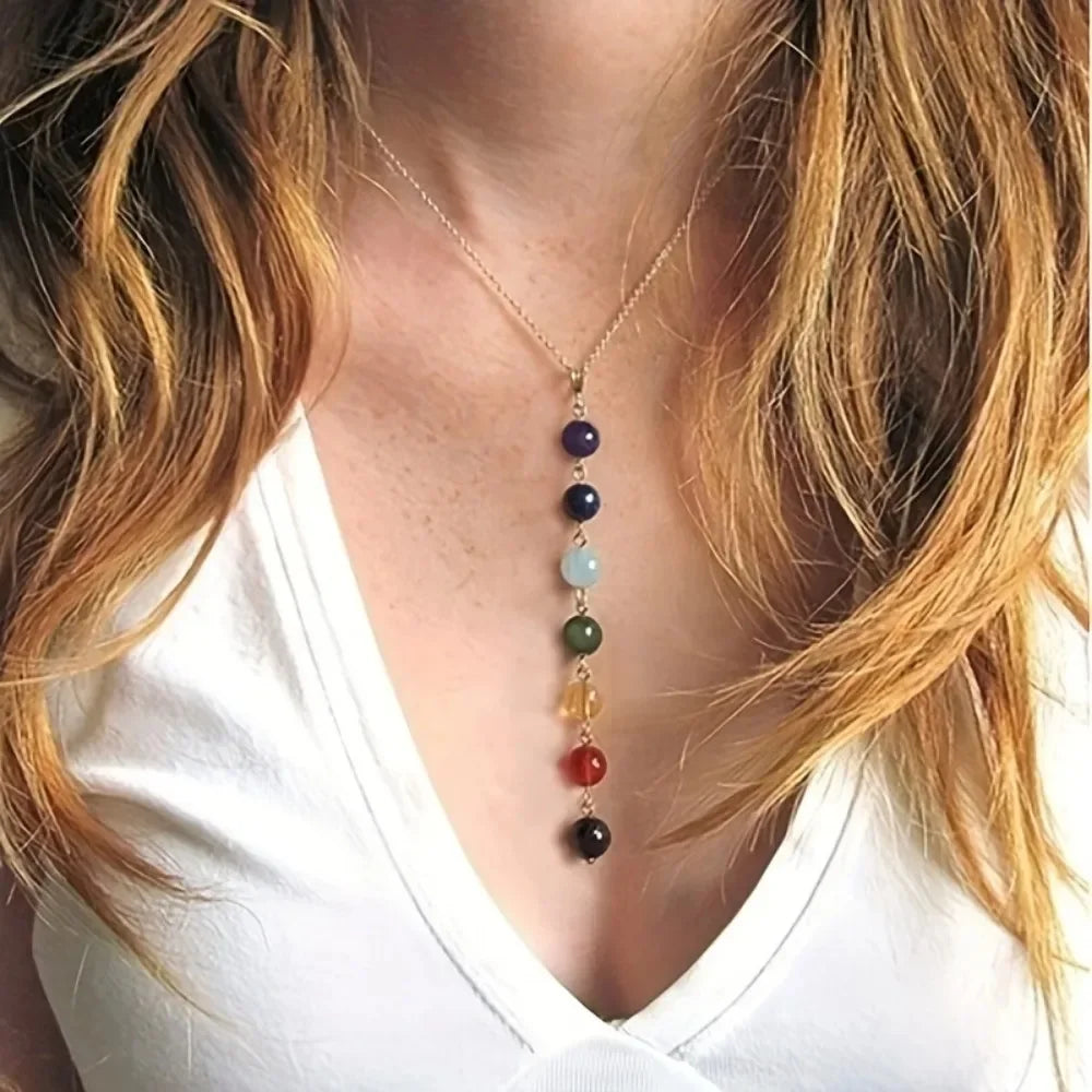 Women 7 Chakra Healing Crystal Gemstone Bead Set Yoga Balancing Necklace Bracelet Reiki Solid Design Daily Party Birthday Gift