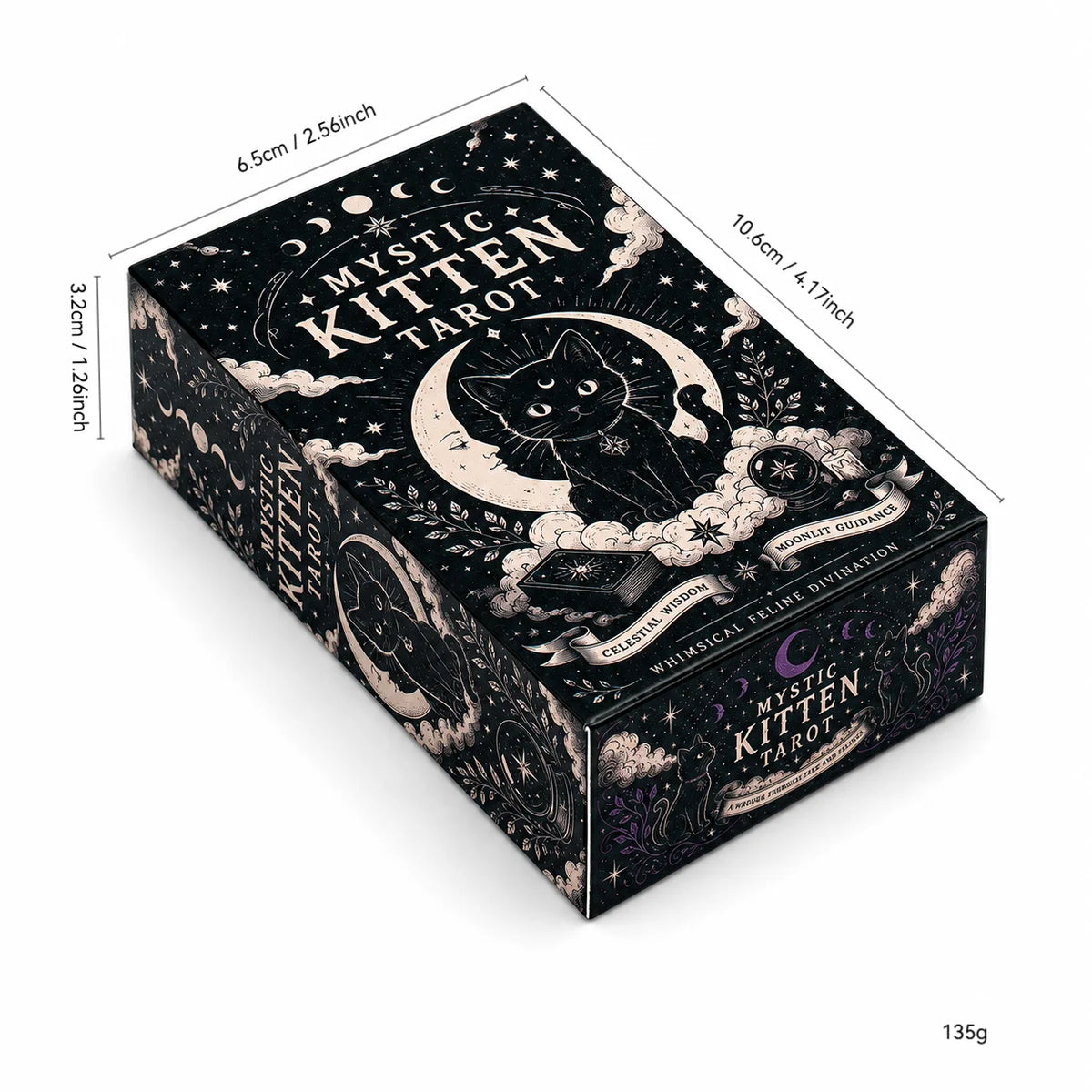 Mystic Kitten Tarot Deck 78 Cards Cat Themed Tarot Cards with Whimsical Feline Illustrations Celestial Moon and Star Design Divi