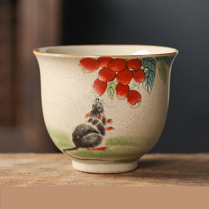 1 Pc Chinese Zodiac Ceramic Tea Cup Handmade Vintage Pottery Tea Bowl Teaware Master Teacup Personal Meditation Cup 110ml