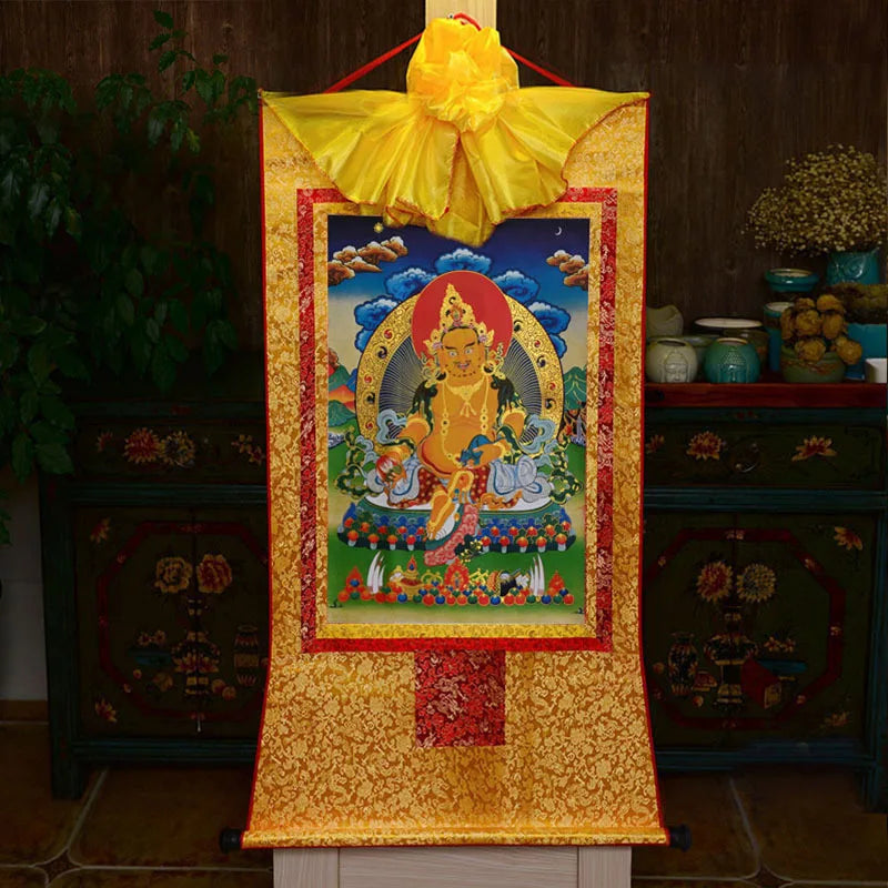 35*20cm Tibetan Thangka Wall Art Padmasambhava Green Tara Buddha Painting Hanging Decor Religious Scroll Picture Home Decoration