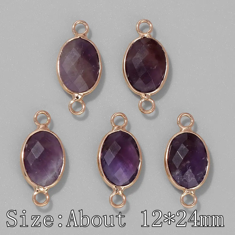 3Pcs Faceted Natural Stone Pendants Tiger Eye Crystal Double Hole Connectors Charm for Jewelry Making DIY Necklace Accessories