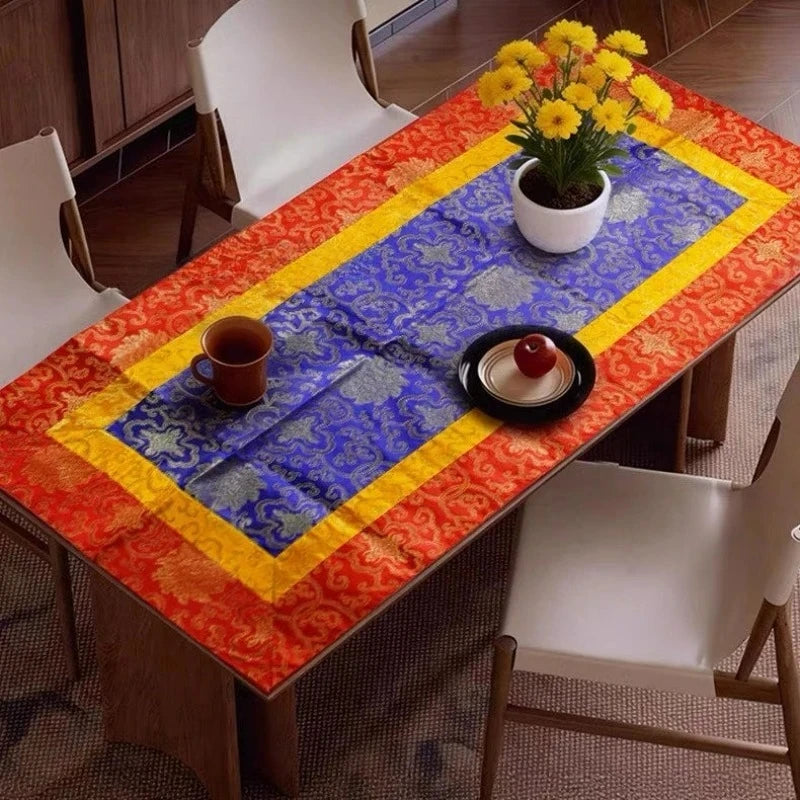 Tibetan-Style Tablecloth Decorative Scripture Mat Fabric Embroidered Rose Guru Offering Tablecloth Dharma Offering Altar Cloth