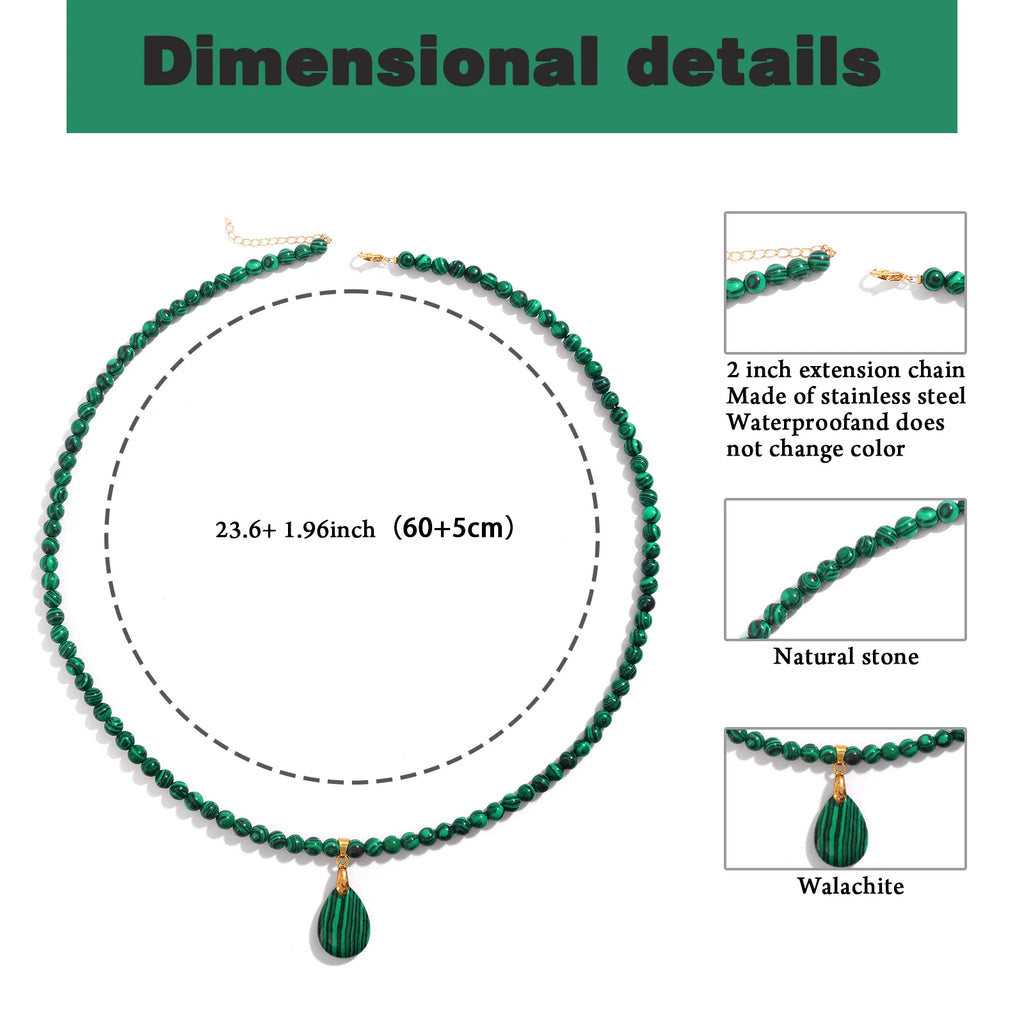 Fashion Boho Rose Quartz Necklace 6mm Round Beads Waterdrop Pendant Necklace for Women Collar Healing Crystal Jewelry