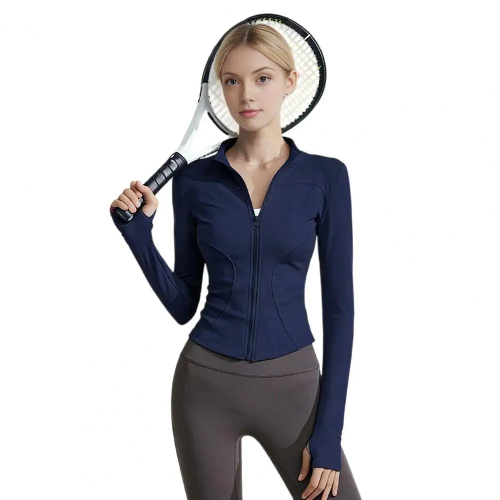 Yoga Clothes Thumb Hole Sleeves Yoga Top Women Long Sleeve Workout Tops Quick Dry Full Zip Crop Jackets Athletic for Running