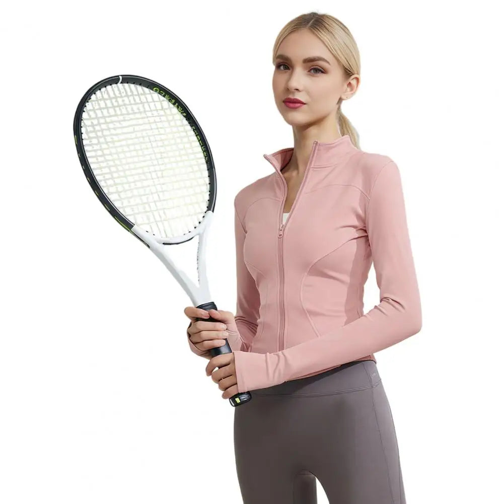 Yoga Clothes Thumb Hole Sleeves Yoga Top Women Long Sleeve Workout Tops Quick Dry Full Zip Crop Jackets Athletic for Running