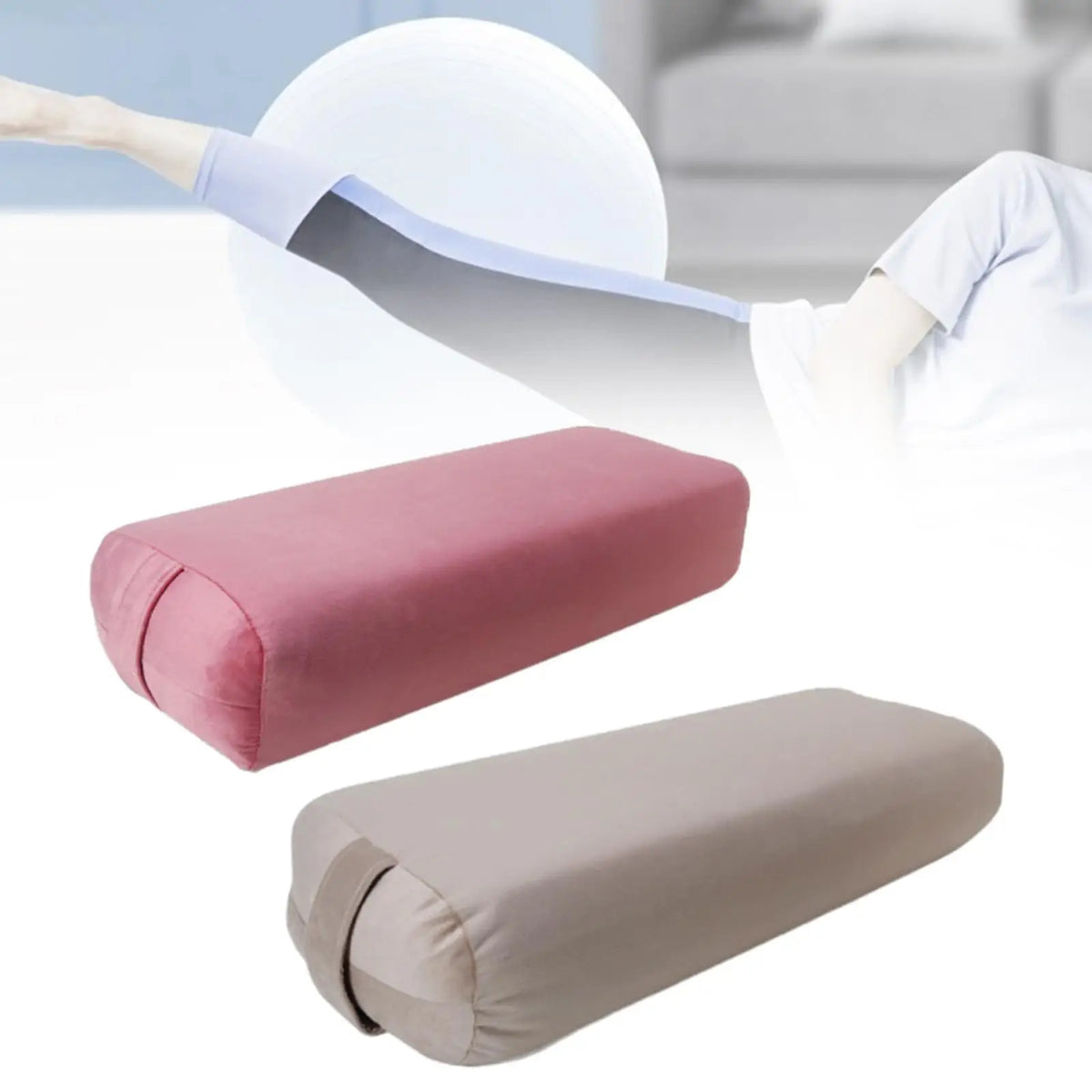 Yoga Bolster Pillow High Elastic Removable Cover with Carry Handle Pillow Meditation Cushion for Legs Restorative Yoga
