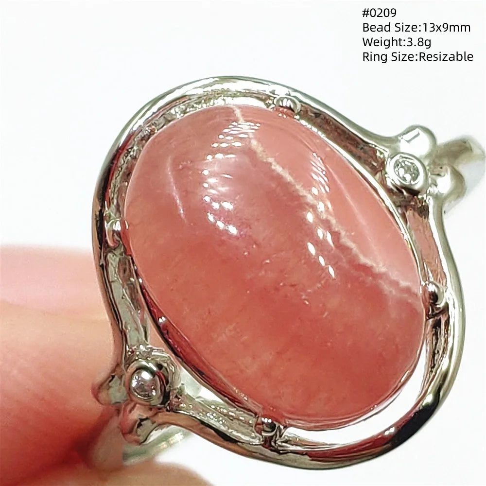 Natural Red Rhodochrosite Adjustable Ring Jewelry Rose Rhodochrosite 925 Sterling Silver Women Oval Bead AAAAA