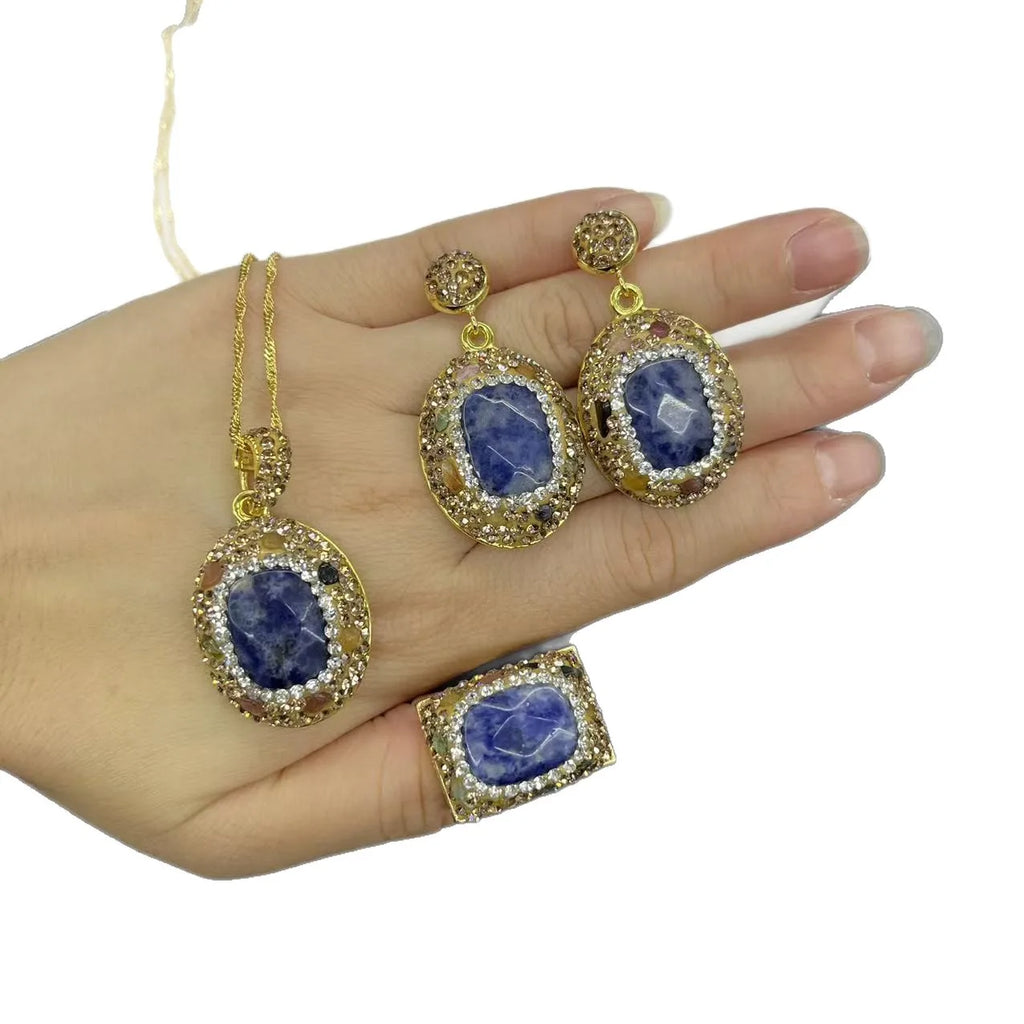 DIY accessories New lapis lazuli set High quality AAA natural lapis lazuli three-piece set Cross-border resources Internet celeb