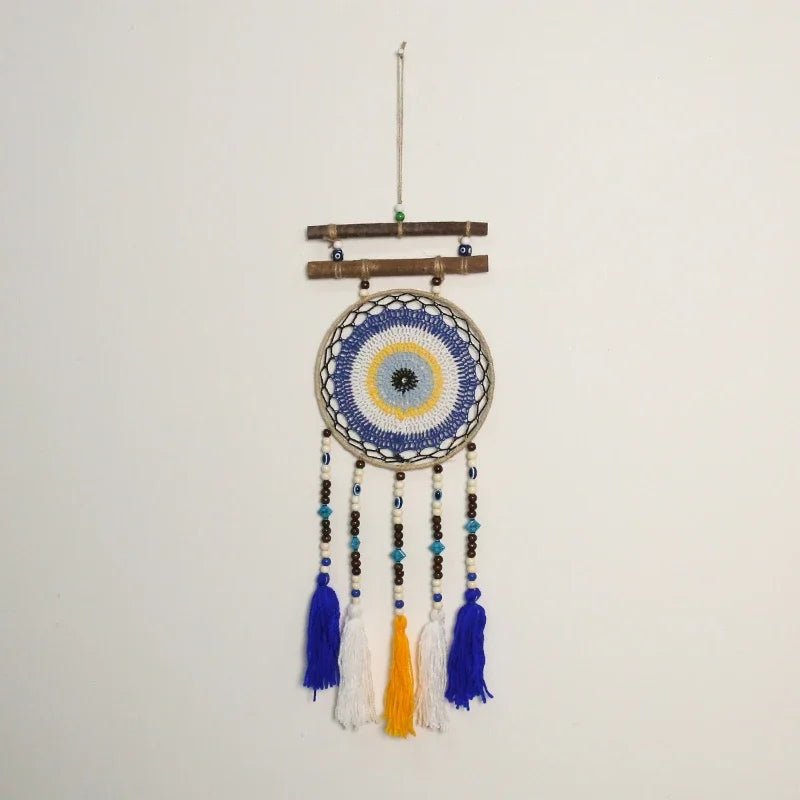 Wooden Beads Dream Catcher Net Tree Branches Hand Woven Tapestry Moon Sun Wall Blanket Covered Pipeline Vintage Art Pendant 1pcs
