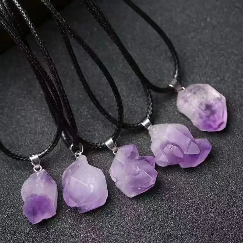 Natural Amethysts Flower Necklace Reiki Healing Stone Irregular Shape Jewelry DIY Gift Adjustable Choker Lucky Pendant For Women