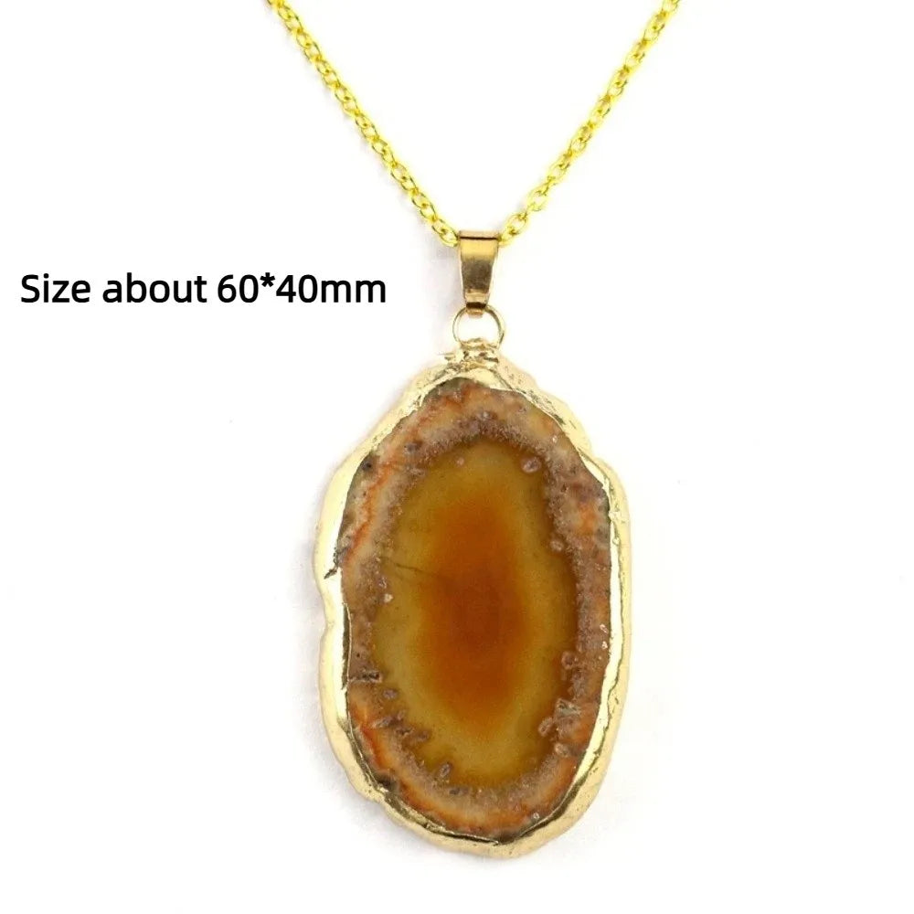 60*40mm Irregular Agate Geode Plated Gold Edged Polished Crystal Slice Handmade DIY Jewelry Making Agate Wind Chime Meditation