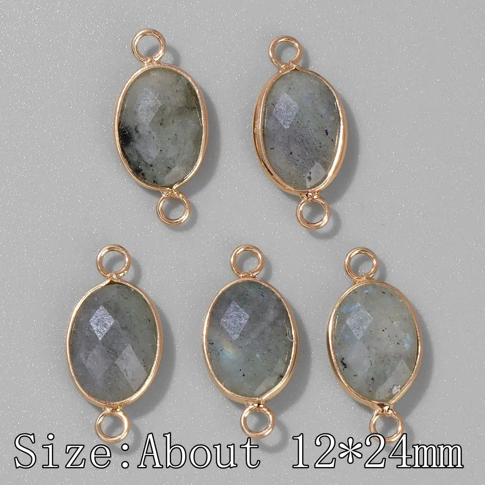 3Pcs Faceted Natural Stone Pendants Tiger Eye Crystal Double Hole Connectors Charm for Jewelry Making DIY Necklace Accessories
