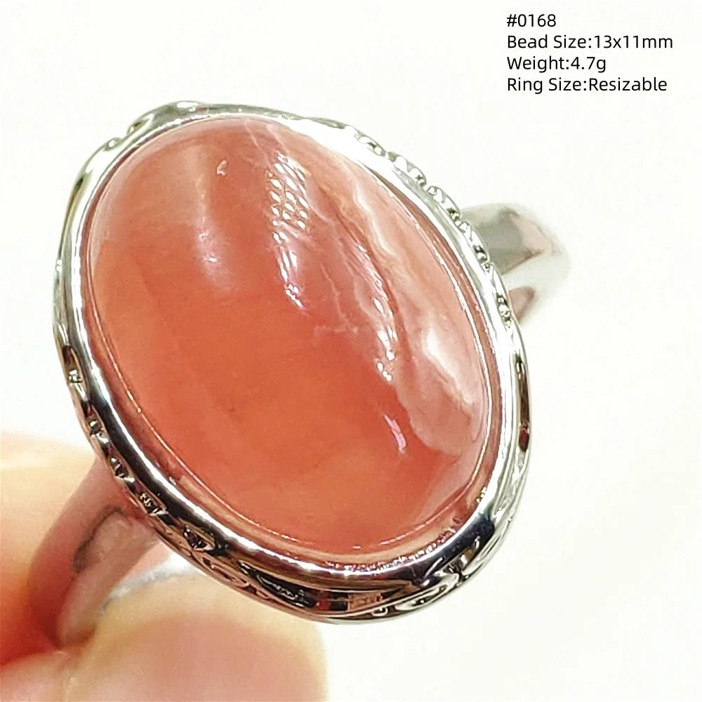 Natural Red Rhodochrosite Adjustable Ring Jewelry Rose Rhodochrosite 925 Sterling Silver Women Oval Bead AAAAA