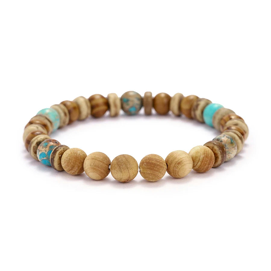 Vintage Wood Beaded Bracelet Mens Natural Stone Braslet Yoga Meditation Prayer Jewelry Tiger Eye Braclet Homme