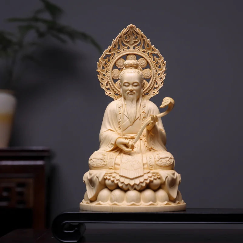 Hinoki Wood Hand Carved Sanqing Taoist Deity Statue Set Figurine Spiritual Altar Ornament Gift for Home Temple Decor