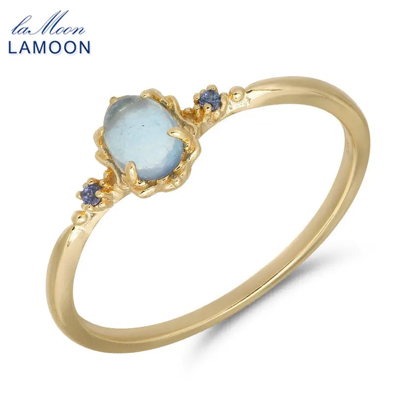 LAMOON Vingtage Natrual Aquamarine Gemstone Ring For Women Light Blue Stone Ring 925 Sterling Silver Gold Plated Fine Jewelry