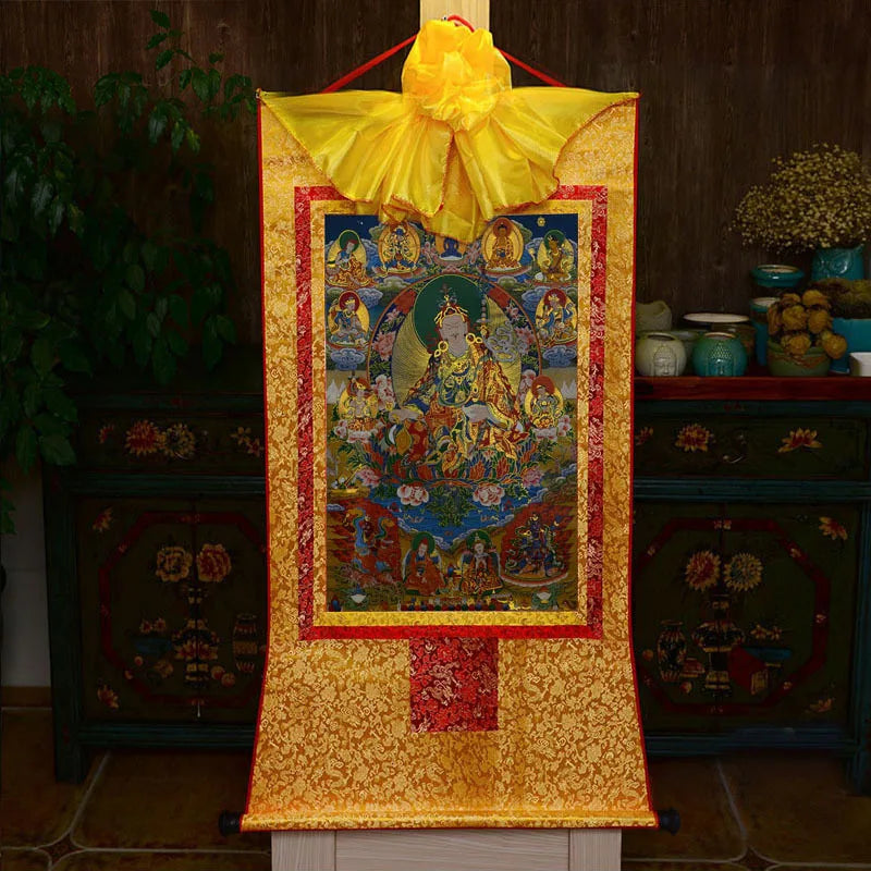 35*20cm Tibetan Thangka Wall Art Padmasambhava Green Tara Buddha Painting Hanging Decor Religious Scroll Picture Home Decoration