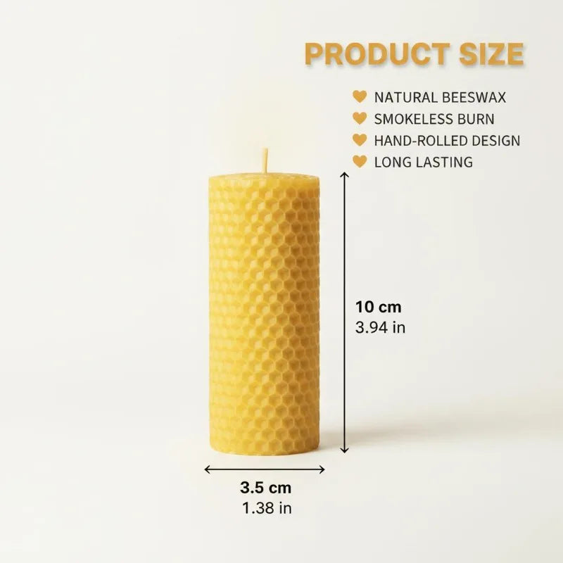 6pcsNatural Pure Beeswax Honeycomb Roll Pillar Candle - 10x3.5cm, Box Pack, Clean Burn, Home Decor & Wedding Gift Candle