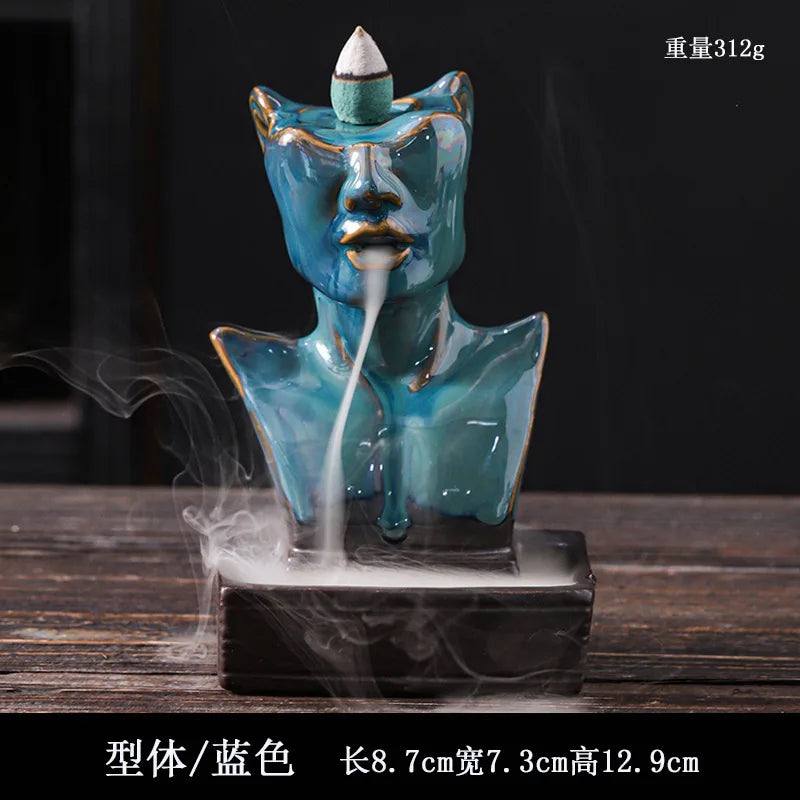 Ceramic European American Statue Backflow Incense Burner, Creative Beauty Elephant Backflow Incense Pedestal Fragrance Diffuser